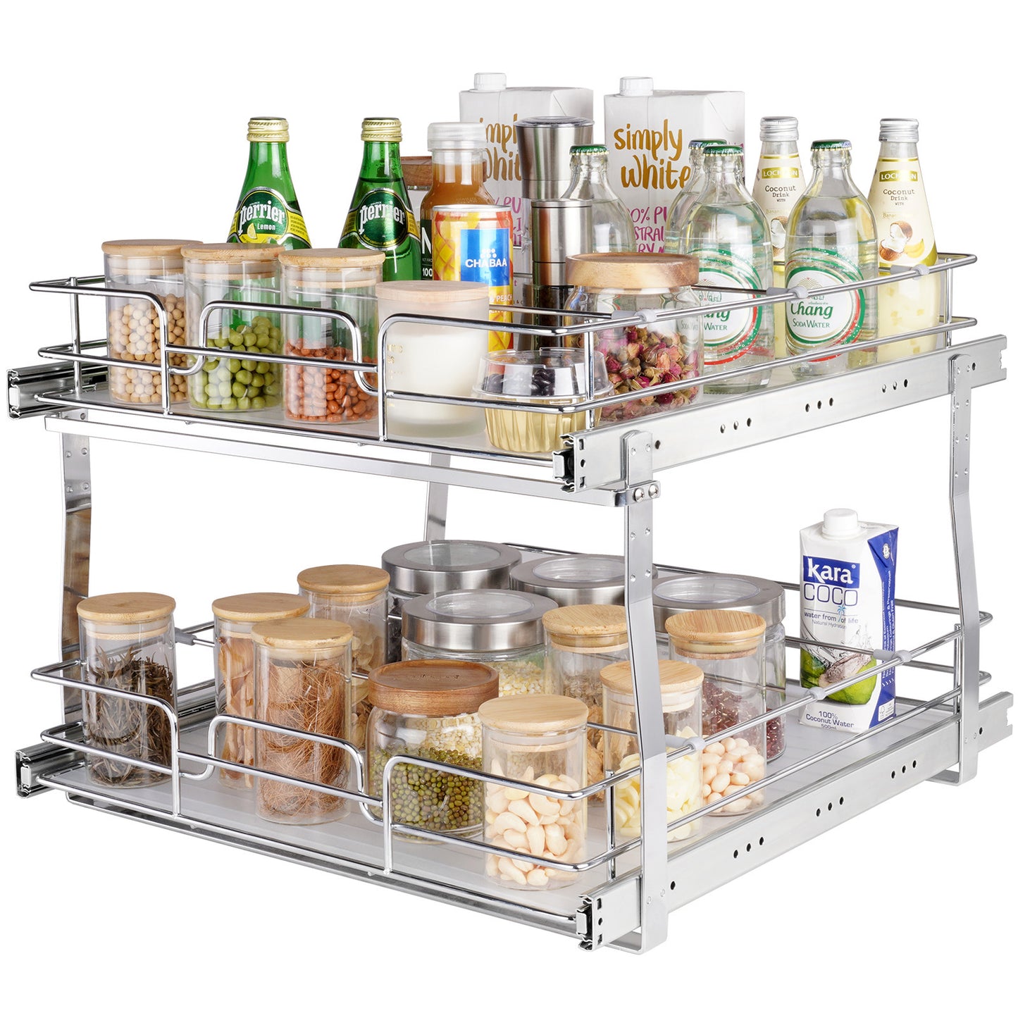 Silver Metal 2-Tier Pull Out Cabinet Organizer for Living Room
