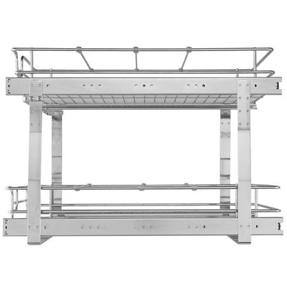 Silver Metal 2-Tier Pull Out Cabinet Organizer for Living Room