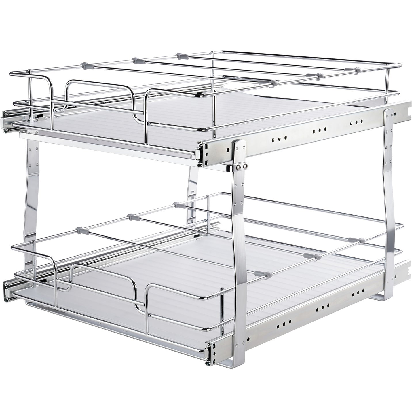 Silver Metal 2-Tier Pull Out Cabinet Organizer for Living Room