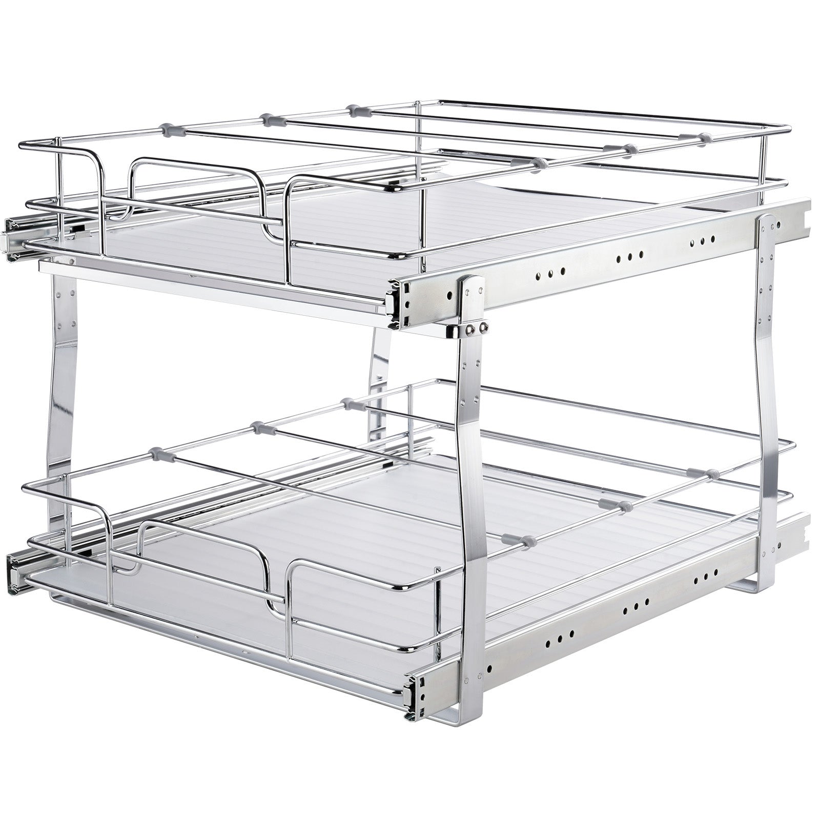 Silver Metal 2-Tier Pull Out Cabinet Organizer for Living Room