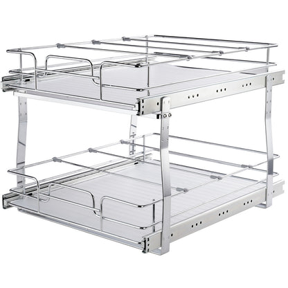 Silver Metal 2-Tier Pull Out Cabinet Organizer for Living Room