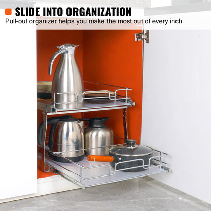Silver Metal 2-Tier Pull Out Cabinet Organizer for Living Room