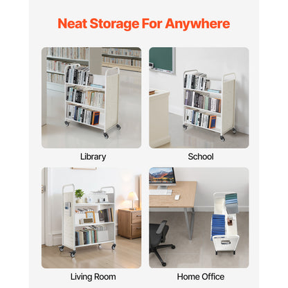 3-Tier Rolling Book Cart - White Storage Shelf
