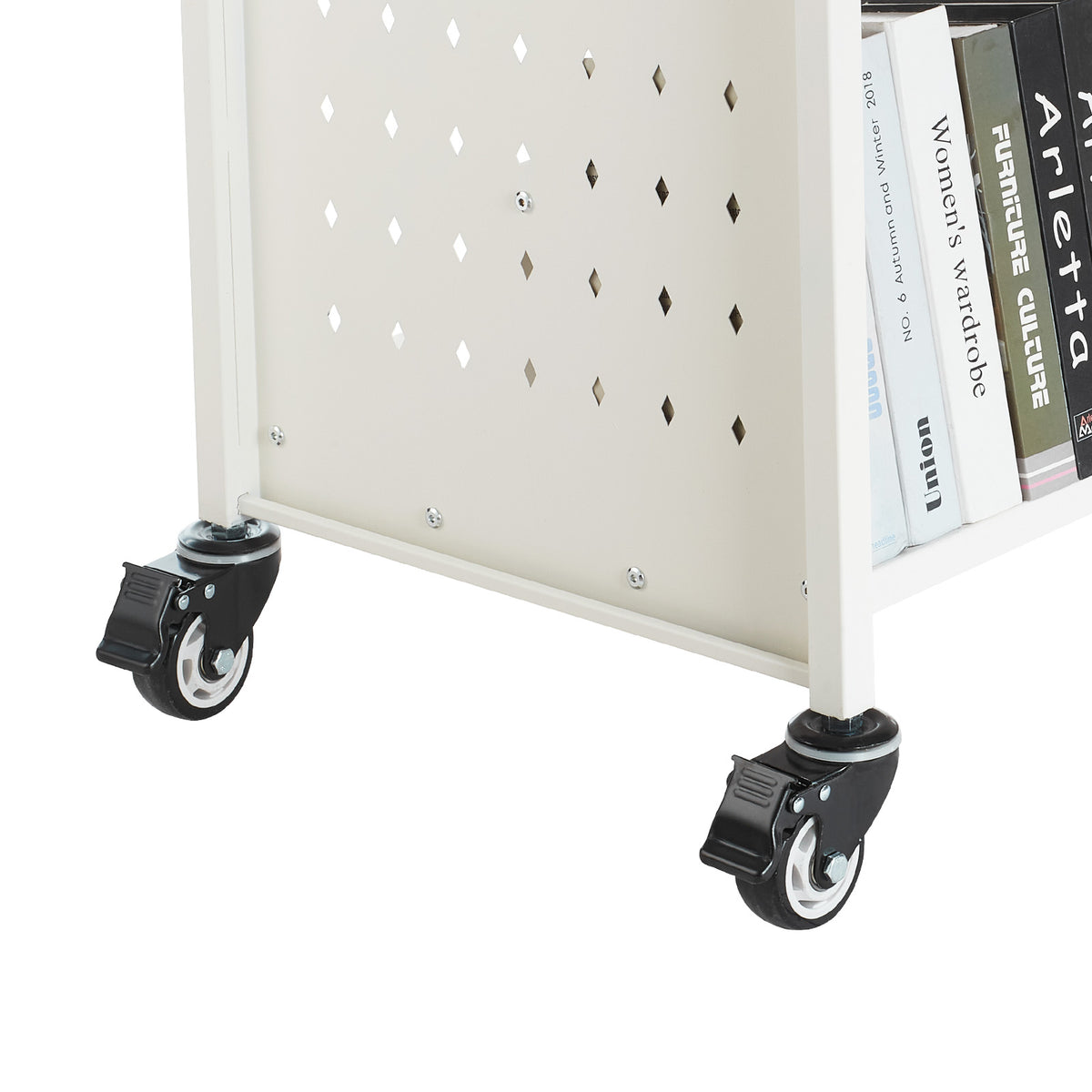 3-Tier Rolling Book Cart - White Storage Shelf
