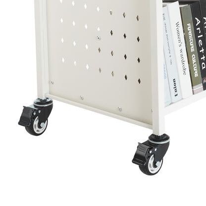 3-Tier Rolling Book Cart - White Storage Shelf