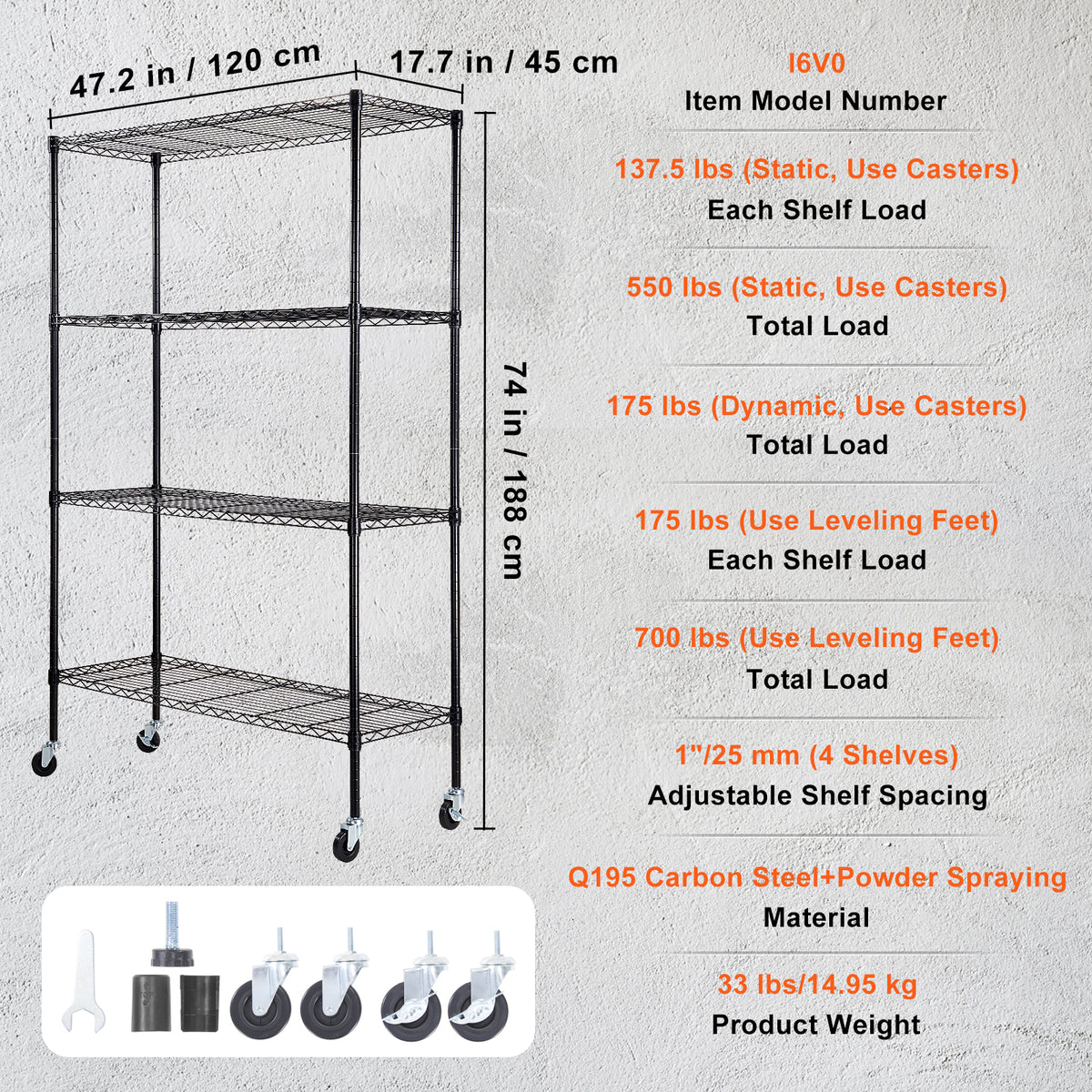 700 lb Heavy Duty Metal Shelving Unit - Silver Carbon Steel for Living Room