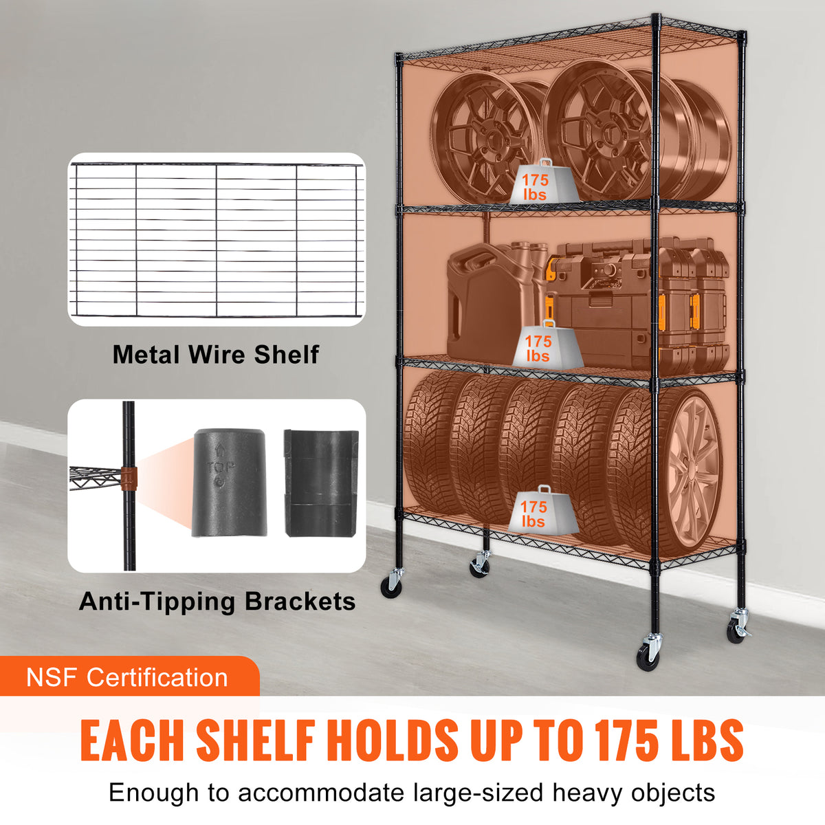 700 lb Heavy Duty Metal Shelving Unit - Silver Carbon Steel for Living Room
