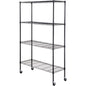 Storage Shelving Unit with Wheels, 4-Tier Adjustable, 700 lbs Capacity, Heavy Duty Garage Shelves Metal Organizer Wire Rack, Black, 47.2" L x 17.7" W x 74" H for Kitchen Pantry Basement Bathroom