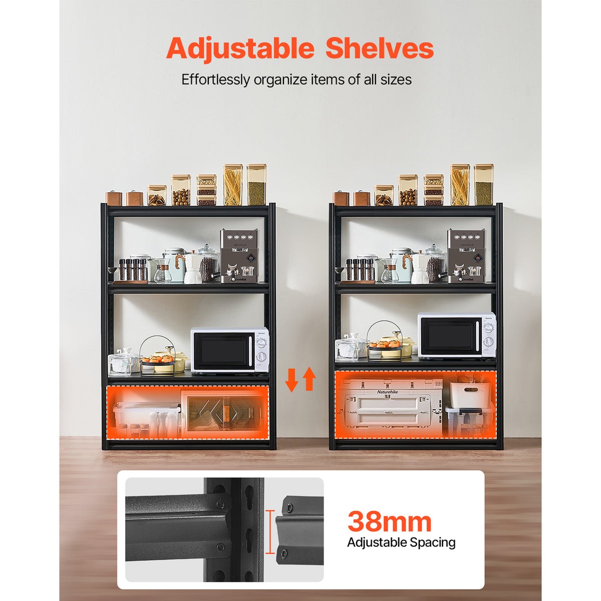 20 x 40 inch Carbon Steel Garage Shelves - 4 Tier Storage