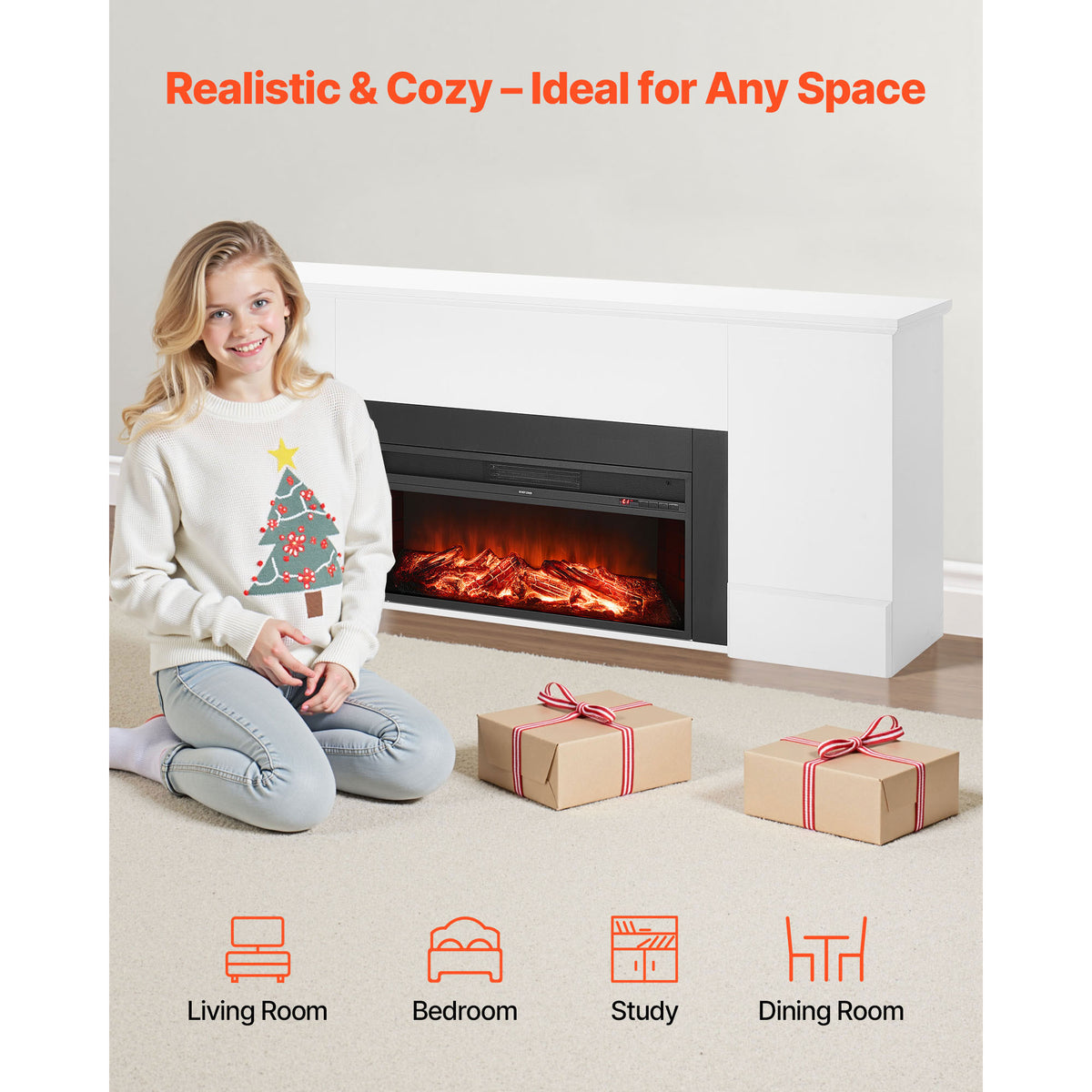 79.7" Black White Steel Electric Fireplace Stove - Bedroom Heating for Living Room