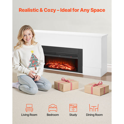 79.7" Black White Steel Electric Fireplace Stove - Bedroom Heating for Living Room