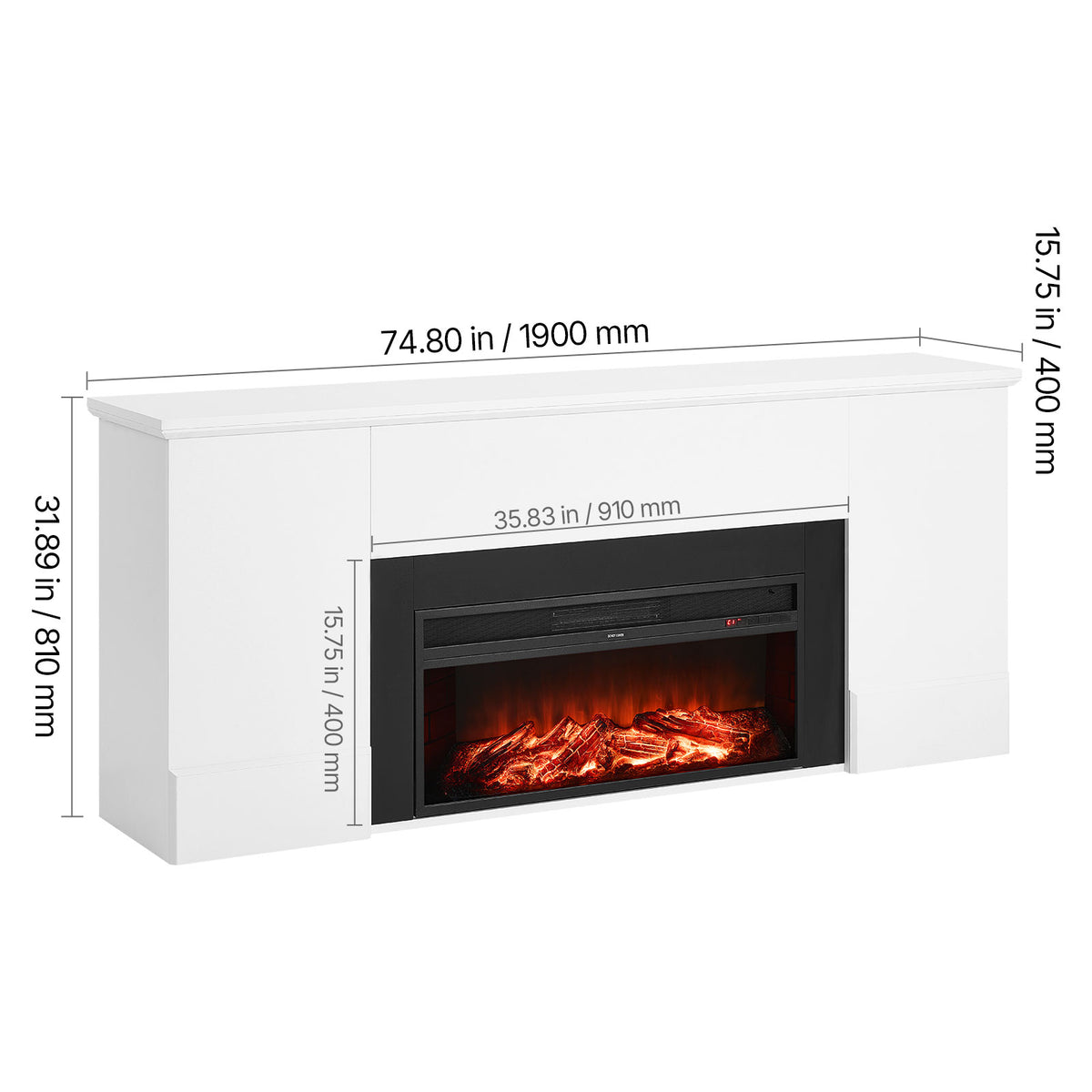 79.7" Black White Steel Electric Fireplace Stove - Bedroom Heating for Living Room
