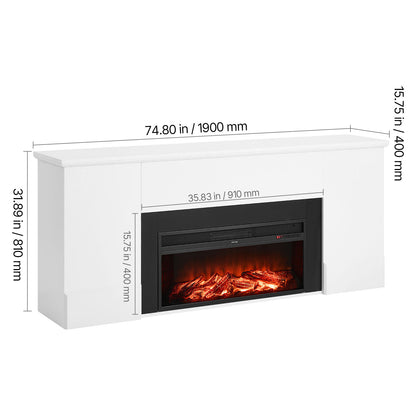 79.7" Black White Steel Electric Fireplace Stove - Bedroom Heating for Living Room