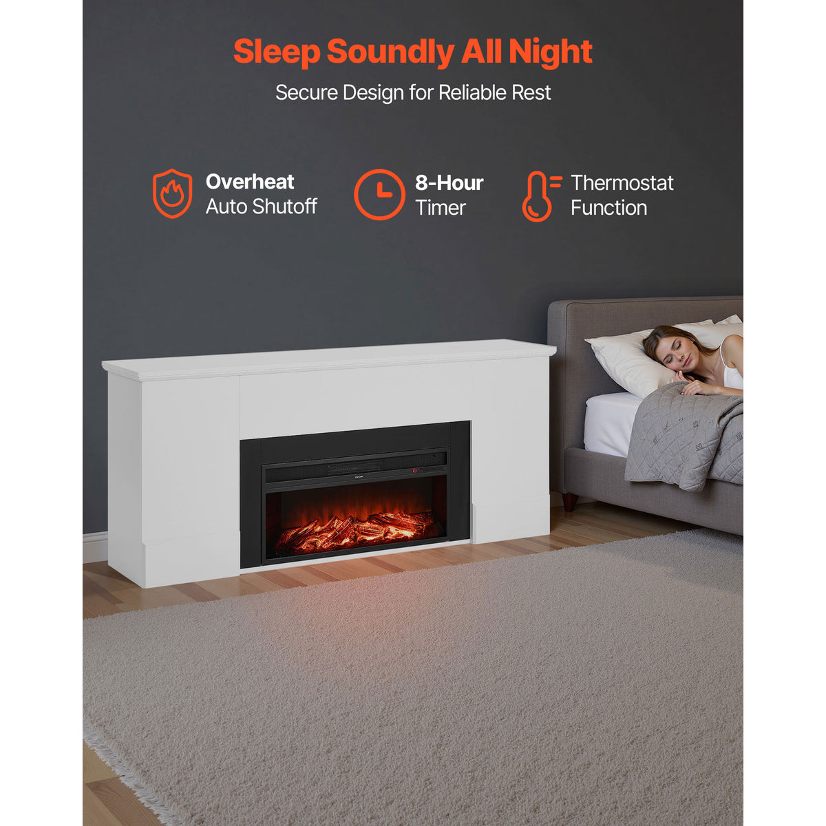 79.7" Black White Steel Electric Fireplace Stove - Bedroom Heating for Living Room
