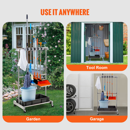 Gray Stainless Steel Garden Tool Organizer with Wheels