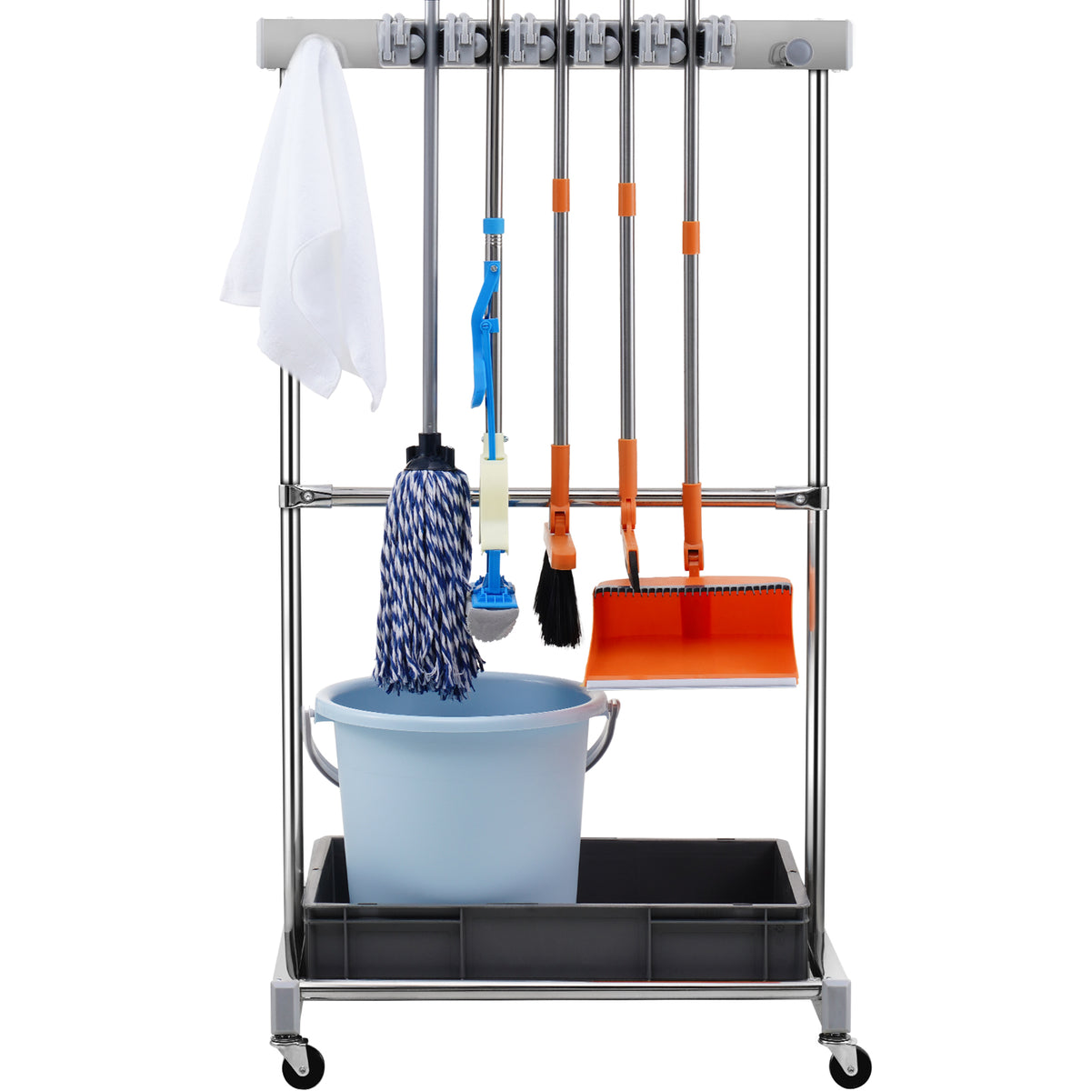 Gray Stainless Steel Garden Tool Organizer with Wheels
