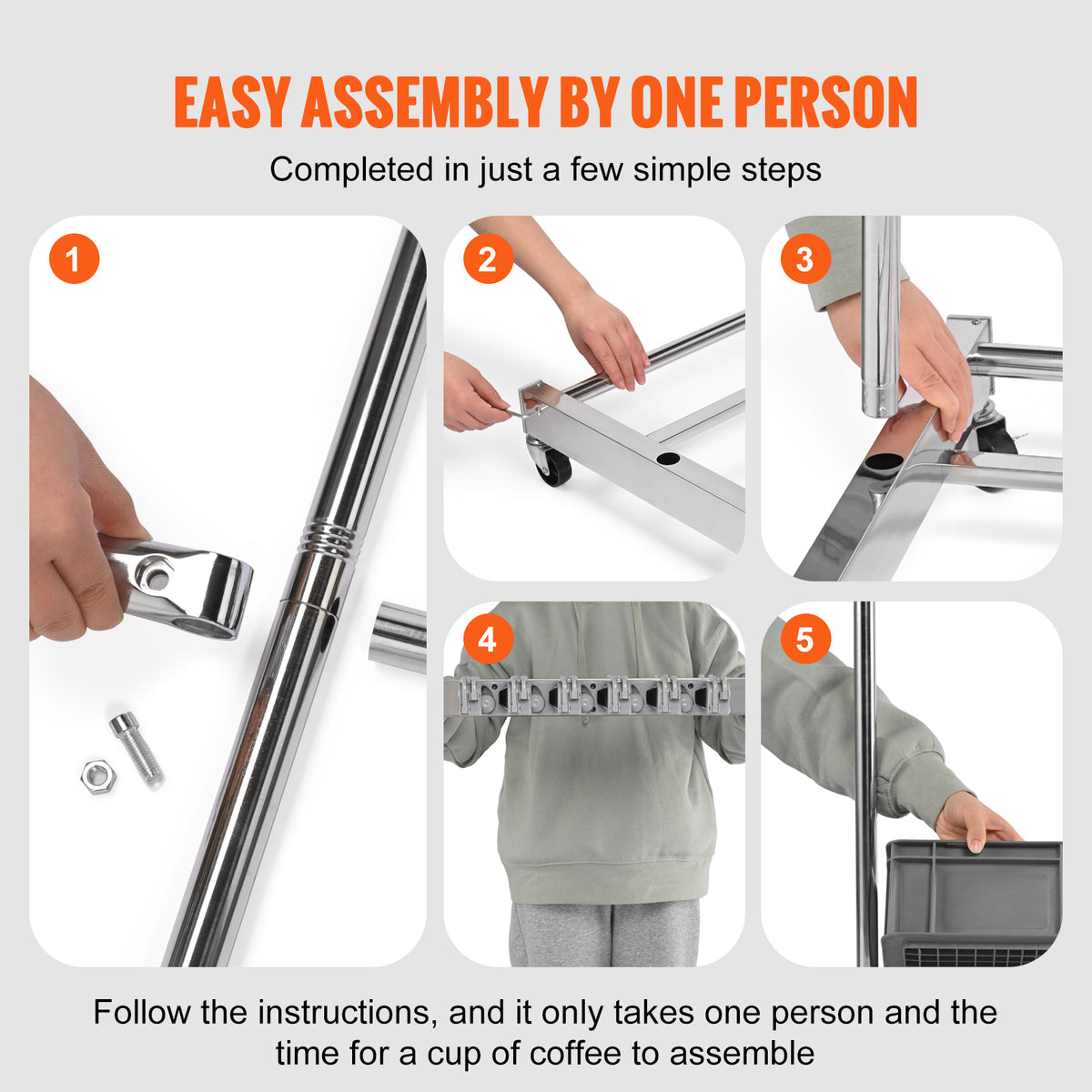 Gray Stainless Steel Garden Tool Organizer with Wheels