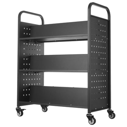 Large Black Rolling Book Cart - 3 Tier Storage Shelf