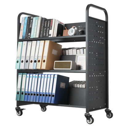 Large Black Rolling Book Cart - 3 Tier Storage Shelf