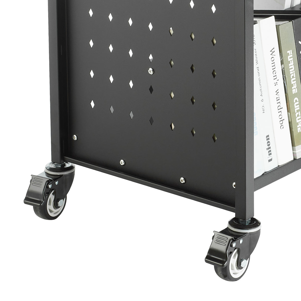 Large Black Rolling Book Cart - 3 Tier Storage Shelf
