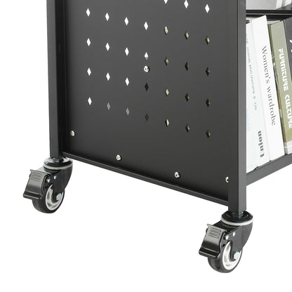 Large Black Rolling Book Cart - 3 Tier Storage Shelf