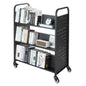 3-Tier Rolling Book Cart Double Sided W-Shaped Shelves Book Truck in Black