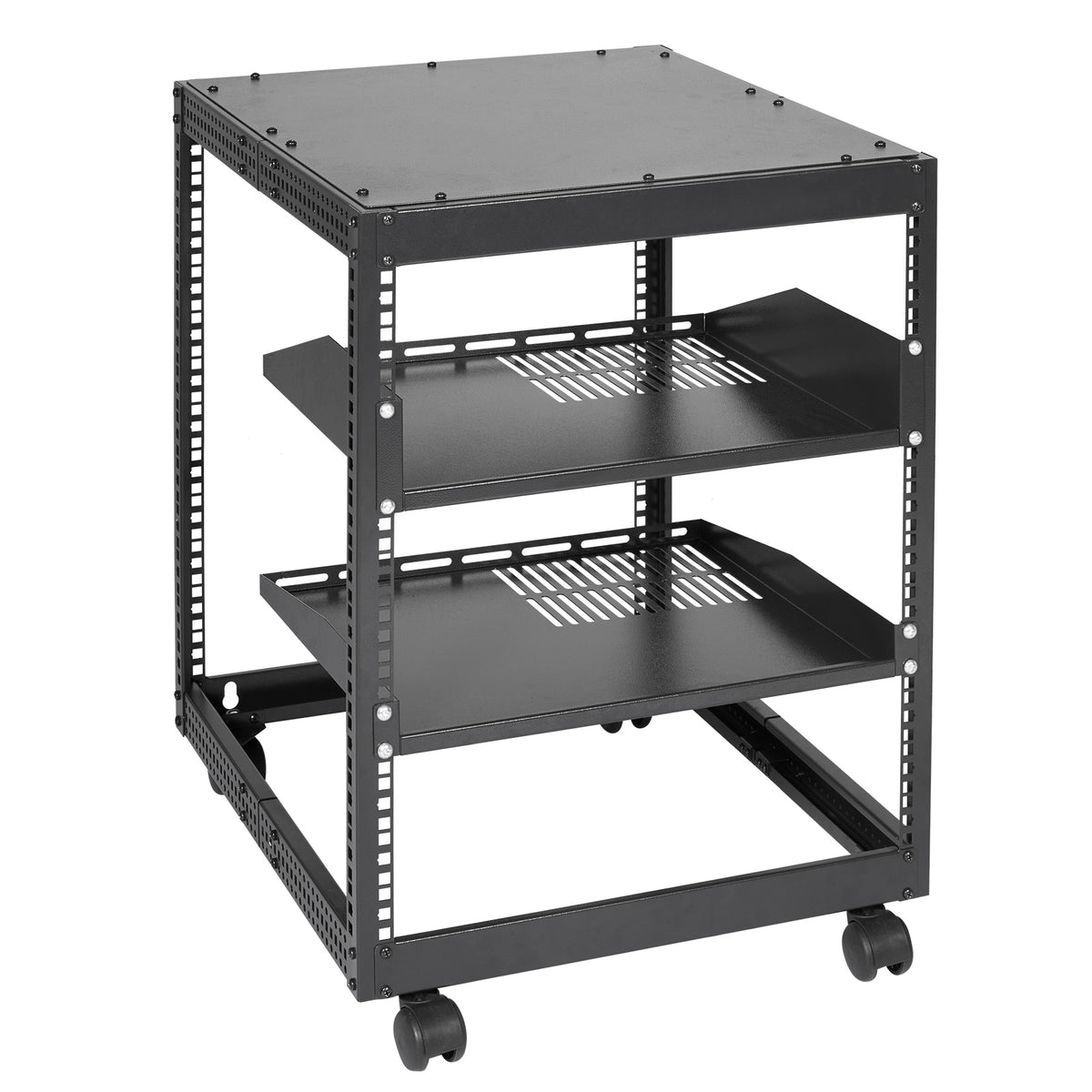 12U Server Rack - Adjustable Depth, Black Sheet Metal for Living Room
