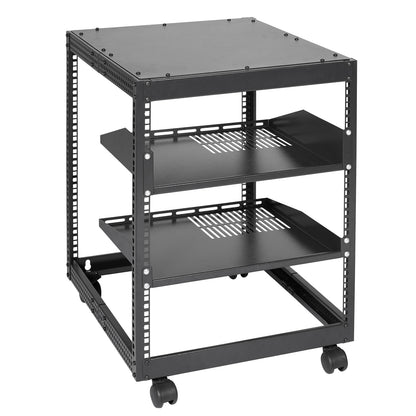 12U Server Rack - Adjustable Depth, Black Sheet Metal for Living Room