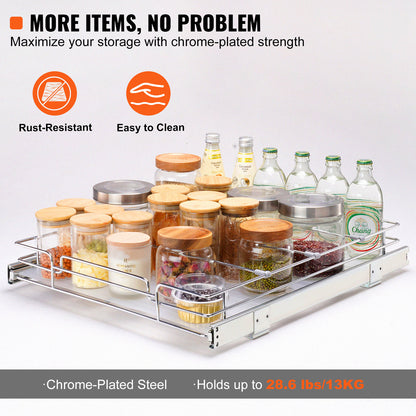 21"Wx20"Dx2.5"H Silver Metal Pull Out Cabinet Organizer