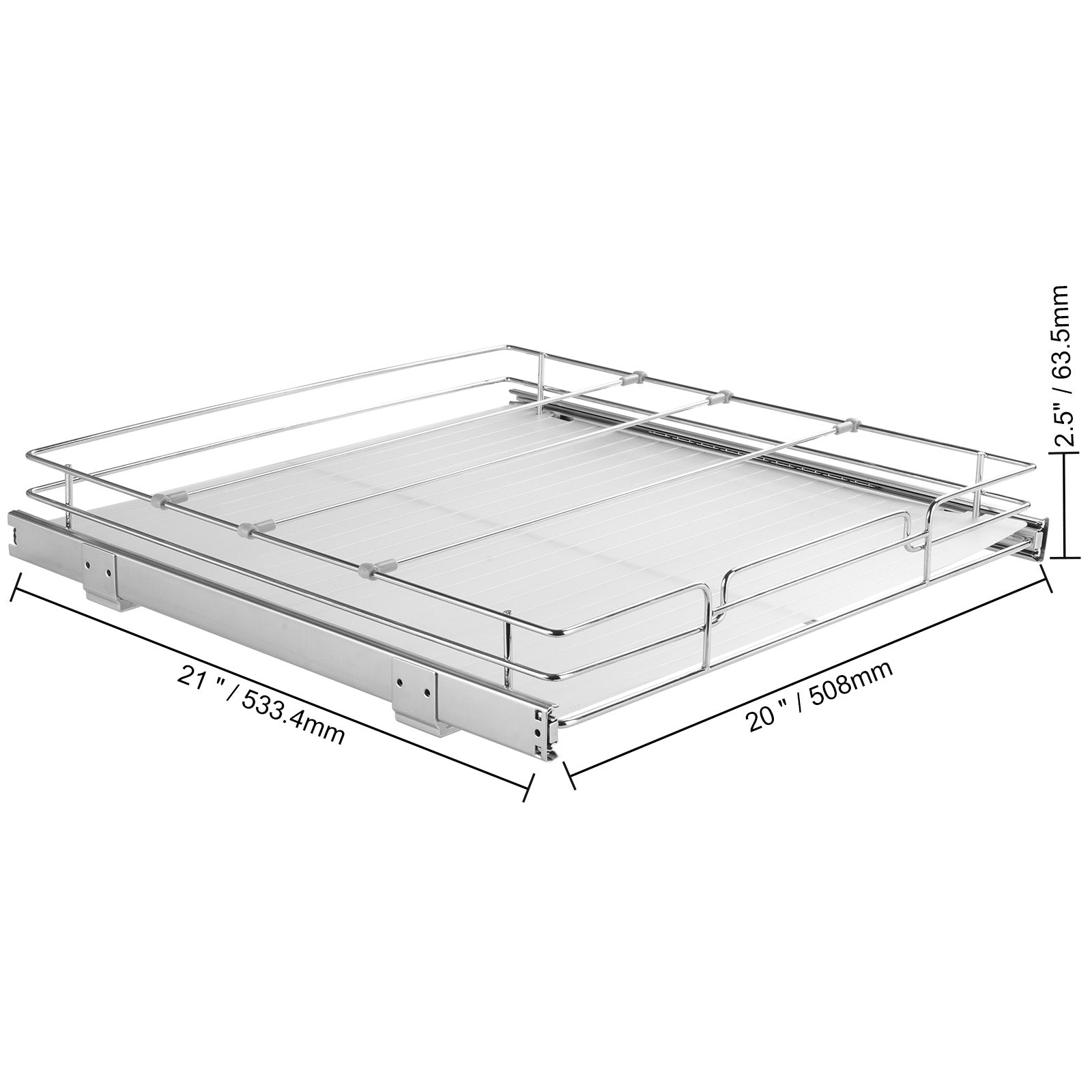 21"Wx20"Dx2.5"H Silver Metal Pull Out Cabinet Organizer