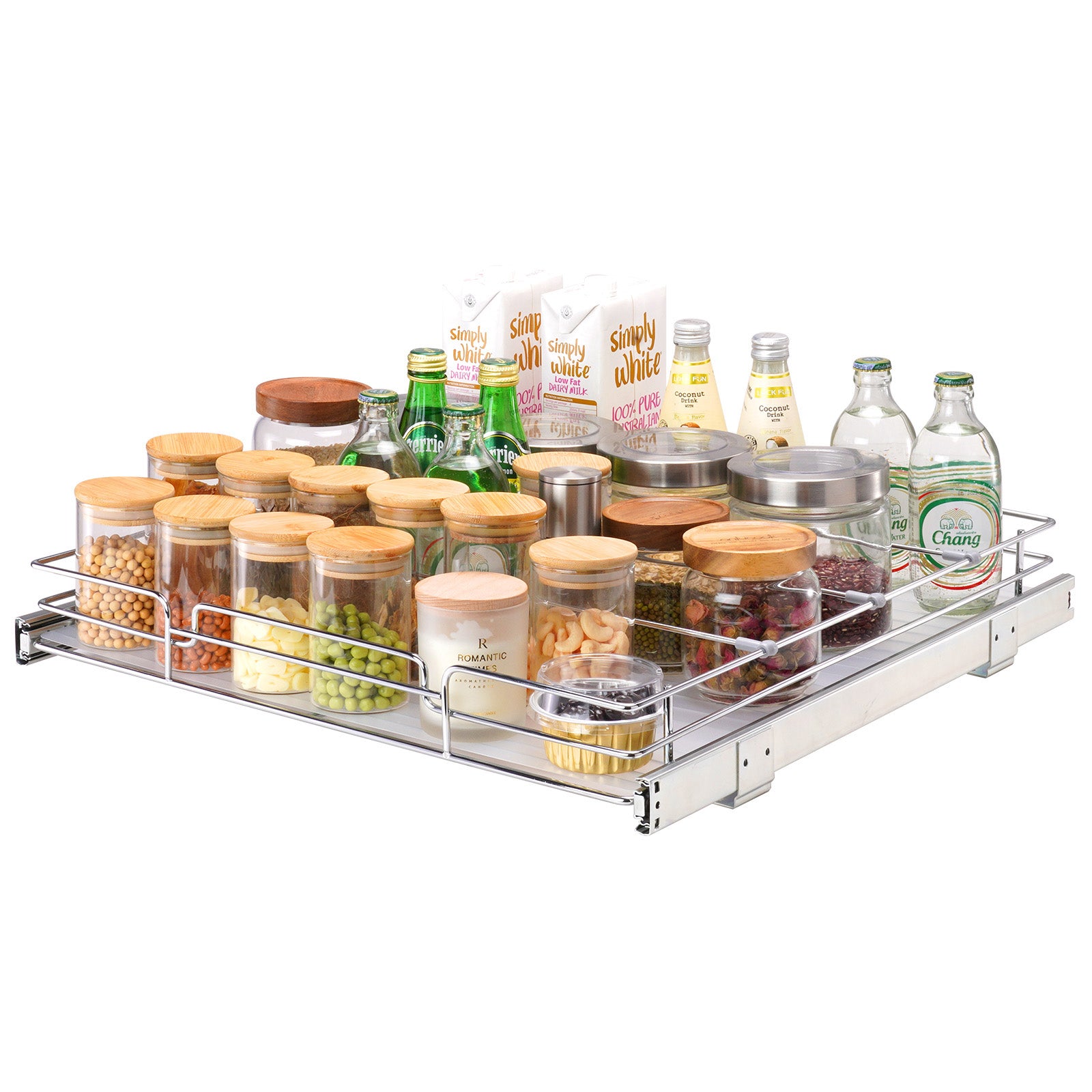 21"Wx20"Dx2.5"H Silver Metal Pull Out Cabinet Organizer
