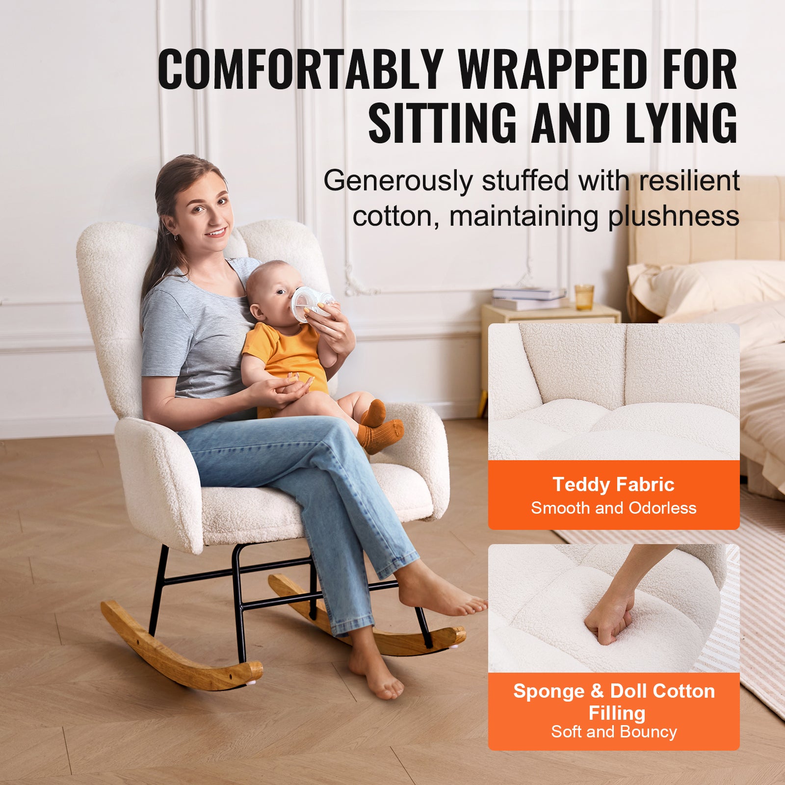 White Rubber Wood Rocking Chair - Nursery Glider