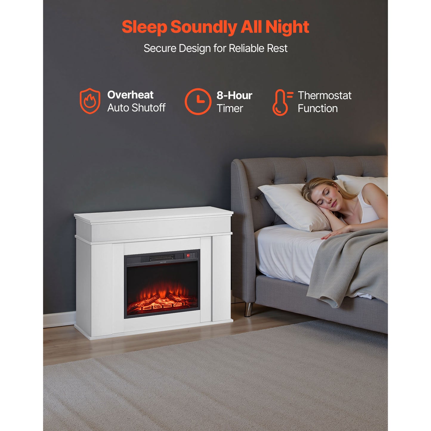 Black White Steel Electric Fireplace Stove 48 Inch