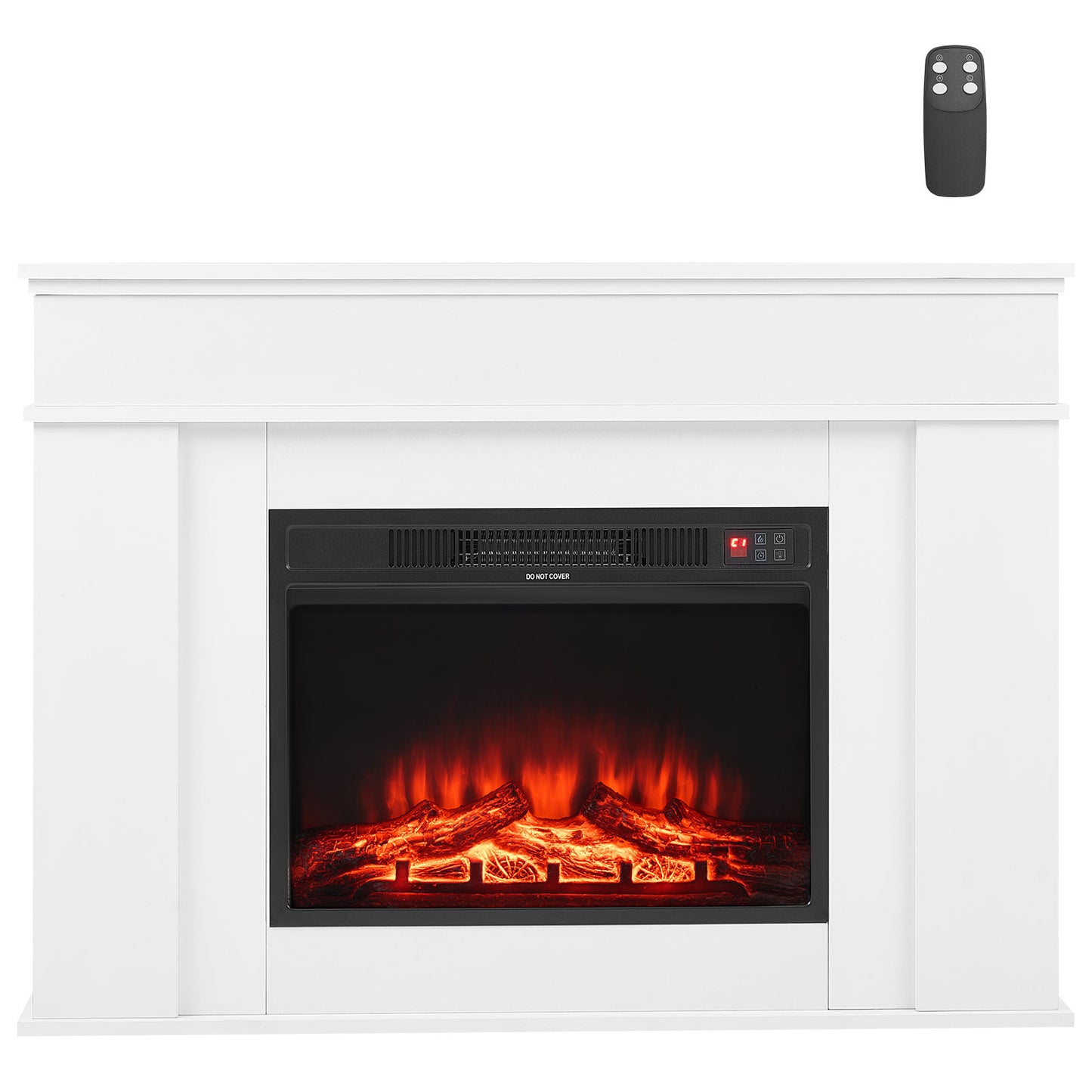 Black White Steel Electric Fireplace Stove 48 Inch