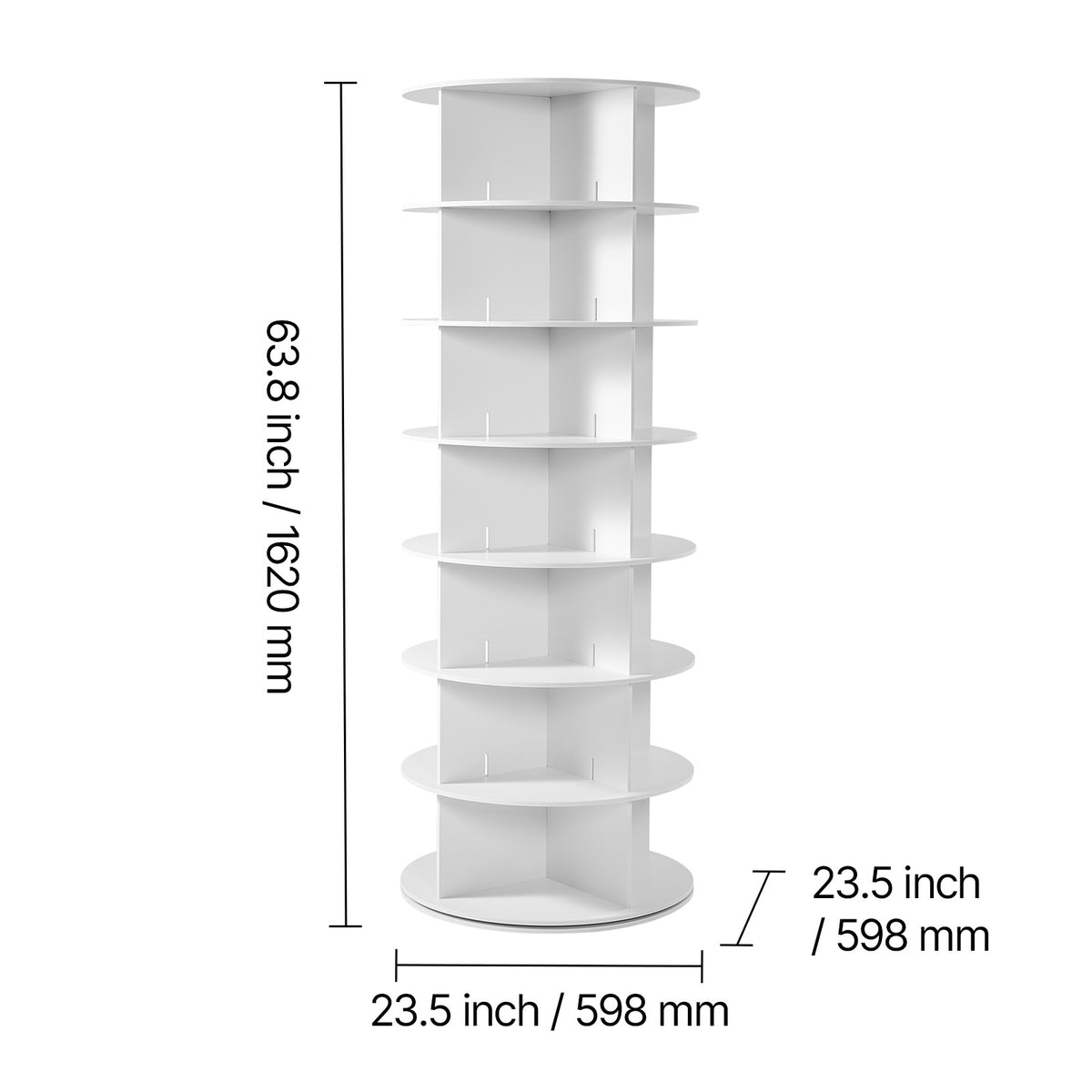 7-Tier Rotating Shoe Rack - White PVC Display Tower for Living Room