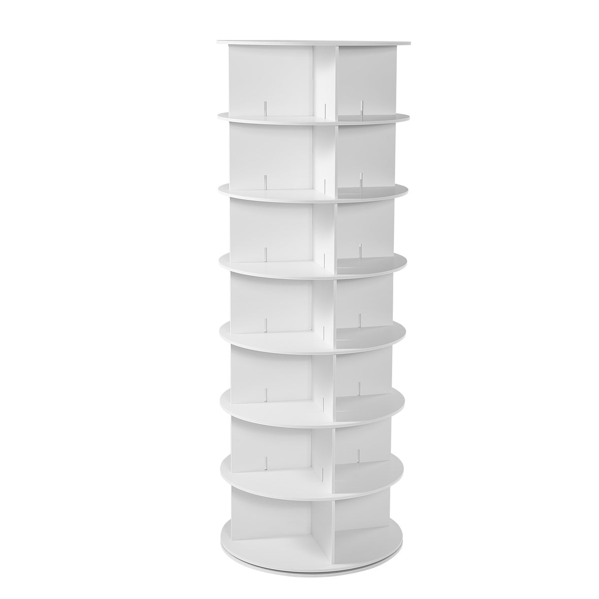 7-Tier Rotating Shoe Rack - White PVC Display Tower for Living Room