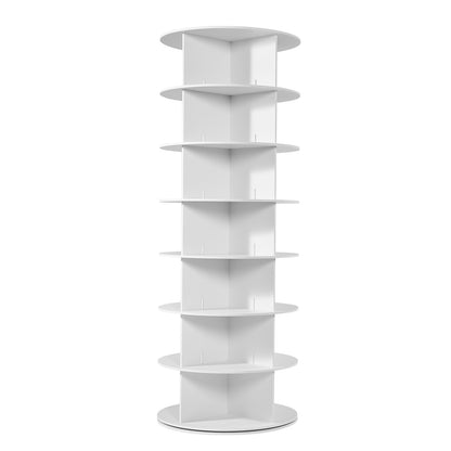 7-Tier Rotating Shoe Rack - White PVC Display Tower for Living Room