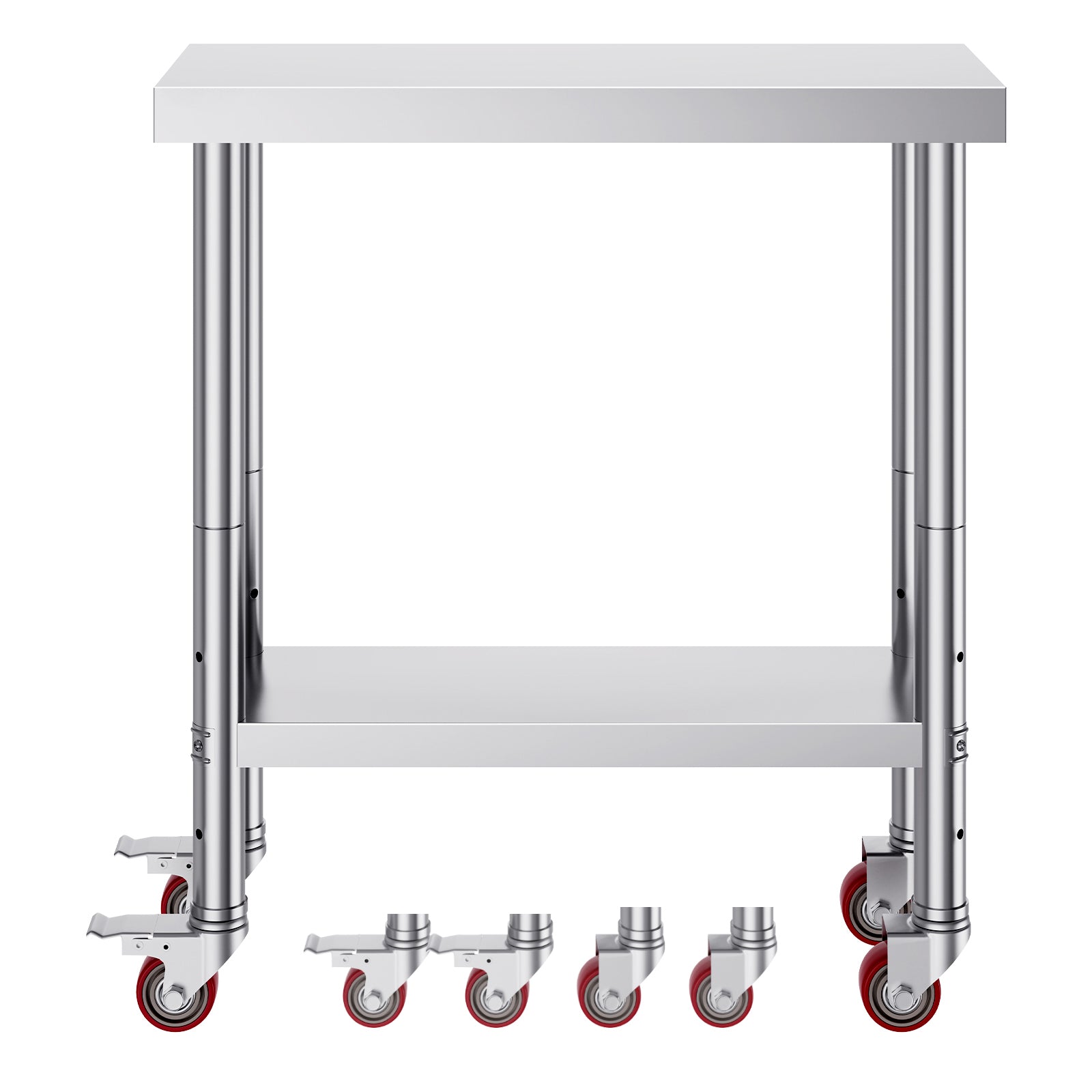 30x18x34 Inch Stainless Steel Work Table 3-Stage Adjustable Shelf with 4 Wheels Heavy Duty Commercial Food Prep Worktable with Brake for Kitchen Prep Work