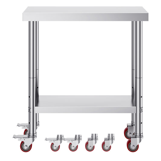 30x18x34 Inch Stainless Steel Work Table 3-Stage Adjustable Shelf with 4 Wheels Heavy Duty Commercial Food Prep Worktable with Brake for Kitchen Prep Work