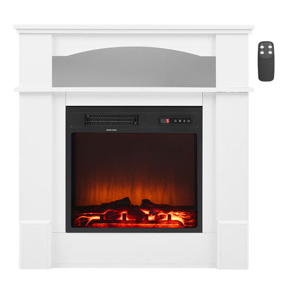 33 inch Freestanding Fireplaces, 1500W 5120BTU Fake Electric Fireplace Stove Heater with Mantel, Overheating Protection, Adjustable Flames,Timer, Remote, for Living Room,Bedroom,White