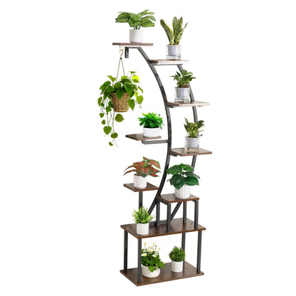 Plant Stand Indoor with Grow Lights, 63 in Tall 9-Tier Lighted Plant Shelf, Metal Corner Plants Holder, 3 Timer & 10 Brightness, Curve-Shaped Flower Display Rack for Living Room Balcony Decor