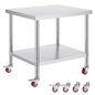 30x36x34 Inch Stainless Steel Work Table 3-Stage Adjustable Shelf with 4 Wheels Heavy Duty Commercial Food Prep Worktable with Brake for Kitchen Prep Work