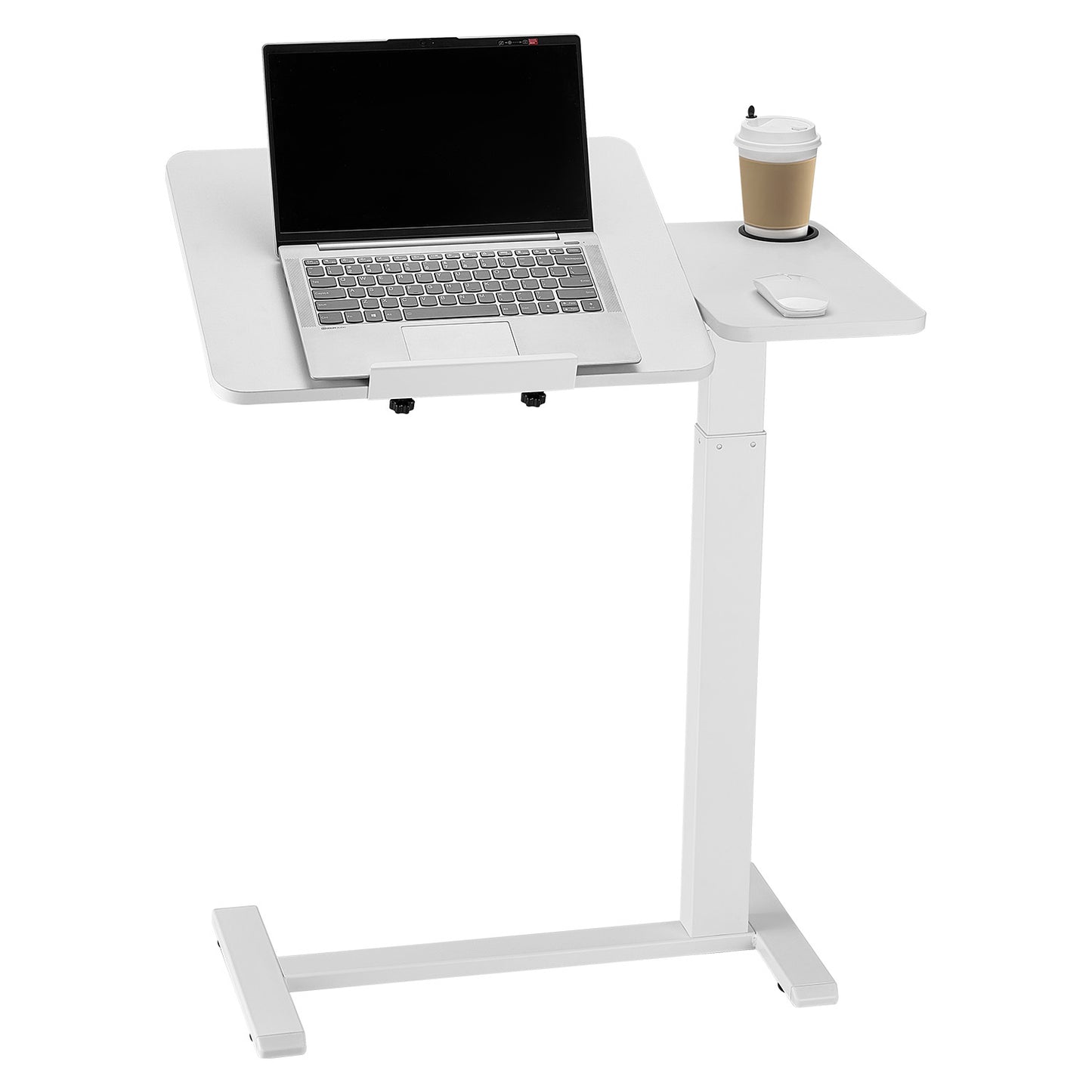 Overbed Table, Mobile Bed Side Table with Flip Desktop and 4 Hidden Wheels, Height & Angle Adjustable Rolling Laptop Desk with Cup Holder, Portable Over Bed Desk for Home, Office, Study, White