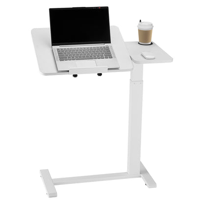 Overbed Table, Mobile Bed Side Table with Flip Desktop and 4 Hidden Wheels, Height & Angle Adjustable Rolling Laptop Desk with Cup Holder, Portable Over Bed Desk for Home, Office, Study, White