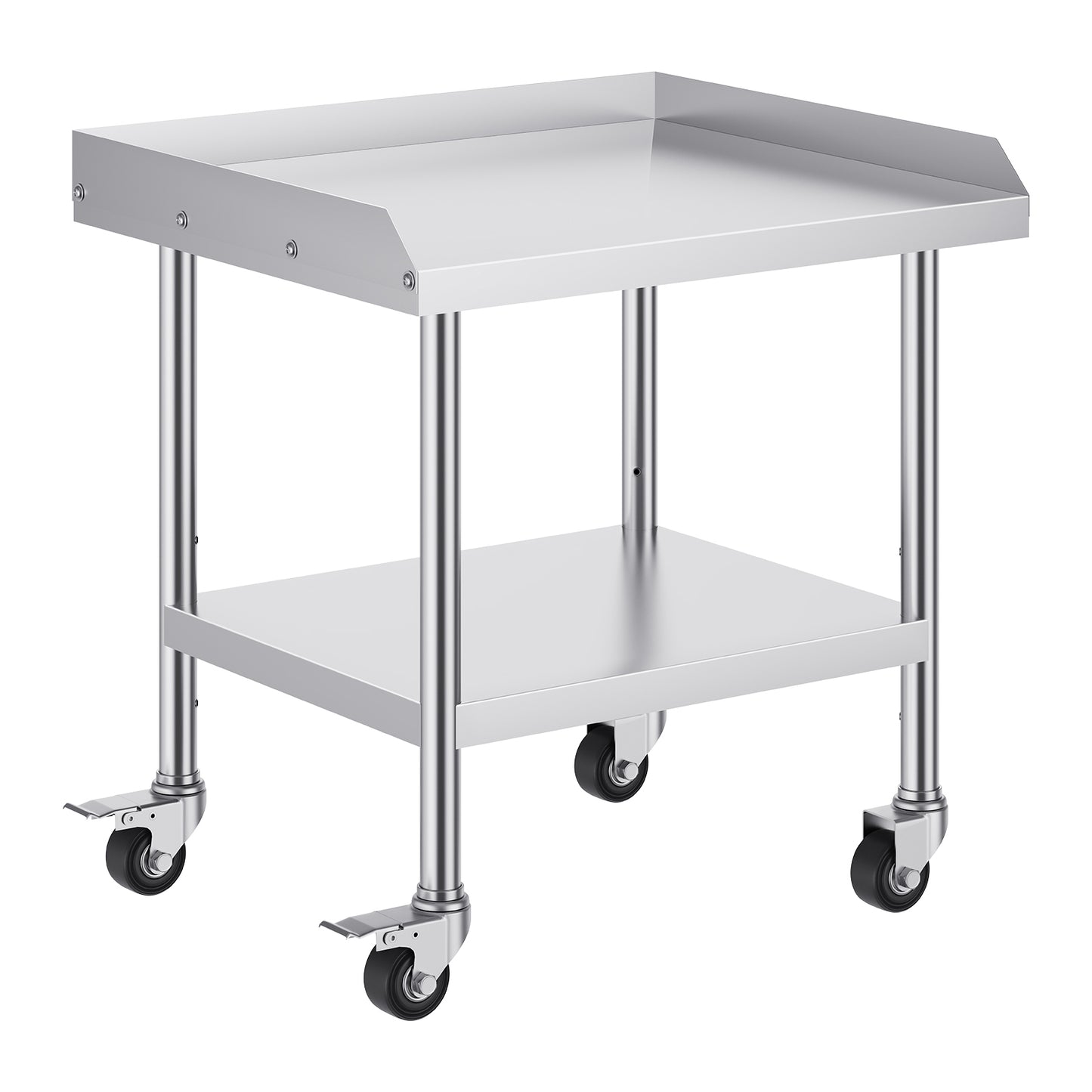 Stainless Steel Work Table, 24 x 28 x 30 Inch Commercial Food Prep Worktable with 4 Wheels, Casters, 3-Sided Backsplash Heavy Duty Prep Worktable, Metal Work Table for Restaurant Home Hotel