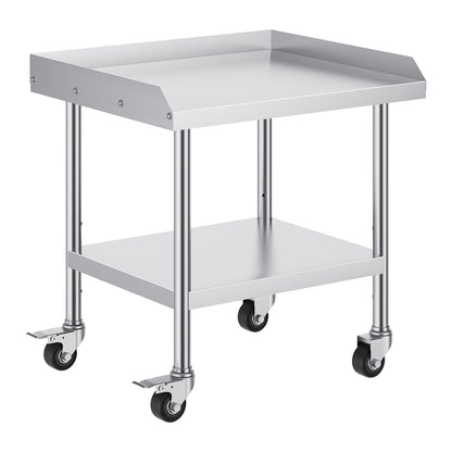 Stainless Steel Work Table, 24 x 28 x 30 Inch Commercial Food Prep Worktable with 4 Wheels, Casters, 3-Sided Backsplash Heavy Duty Prep Worktable, Metal Work Table for Restaurant Home Hotel