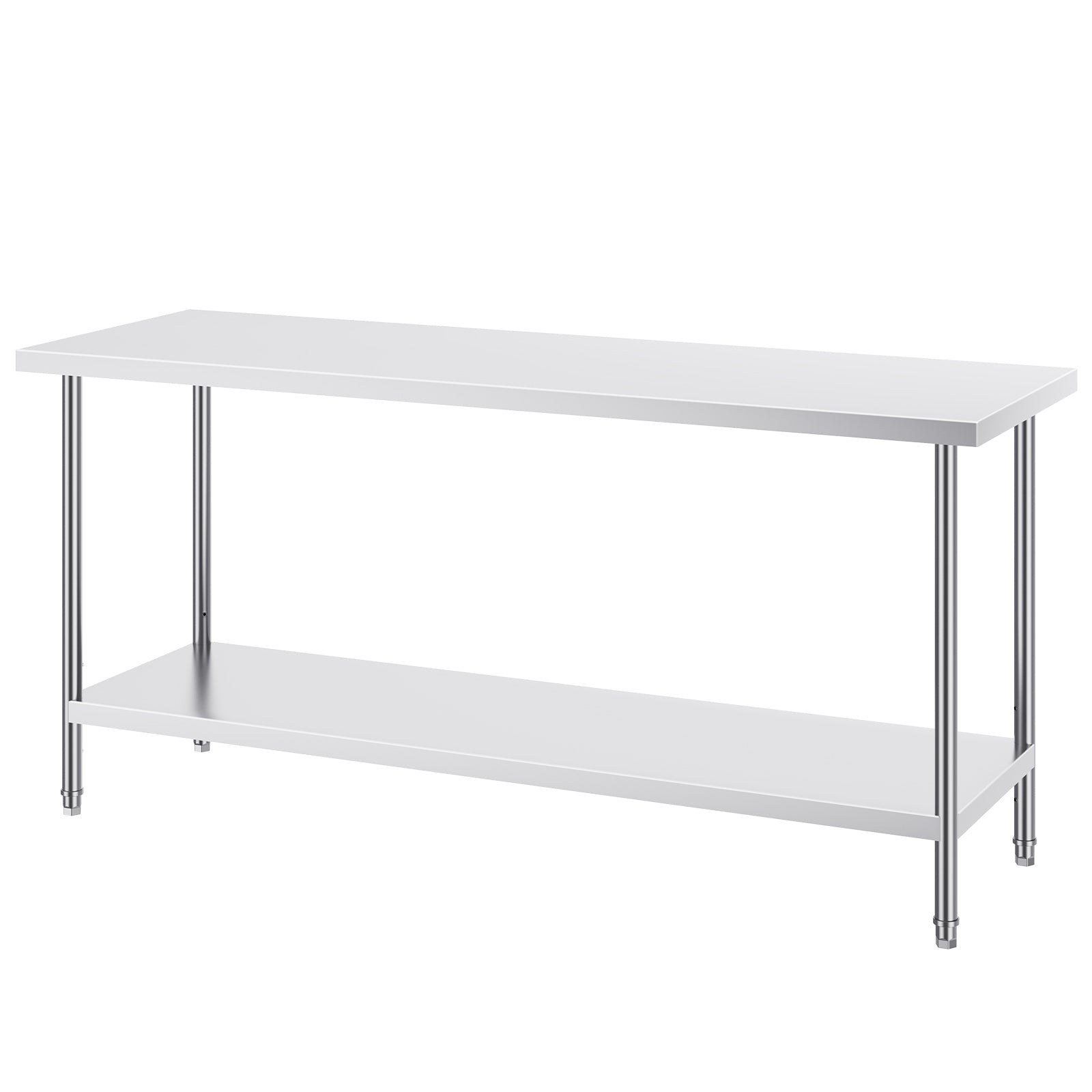 Stainless Steel Prep Table, 24 x 72 x 34 Inch, Heavy Duty Metal Worktable with 3 Adjustable Height Levels, Commercial Workstation for Kitchen Garage Restaurant Backyard