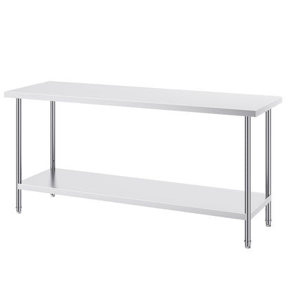 Stainless Steel Prep Table, 24 x 72 x 34 Inch, Heavy Duty Metal Worktable with 3 Adjustable Height Levels, Commercial Workstation for Kitchen Garage Restaurant Backyard