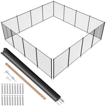 Pool Fence, 4 x 48 FT Pool Fences for Inground Pools, Removable Child Safety Pool Fencing, Easy DIY Installation Swimming Pool Fence, 340gms Teslin PVC Pool Fence Mesh Protects Kids and Pets
