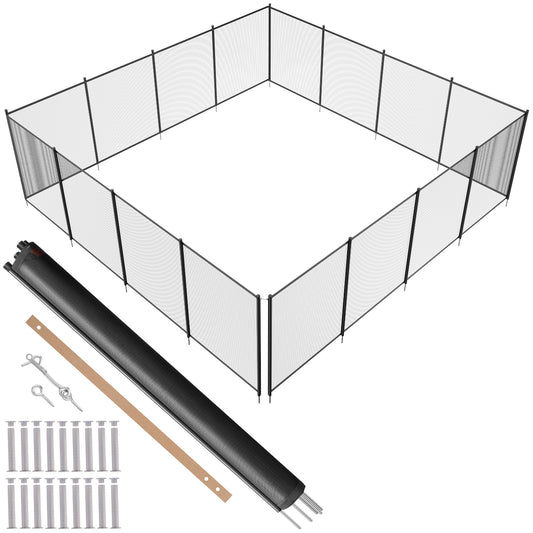 Pool Fence, 4 x 48 FT Pool Fences for Inground Pools, Removable Child Safety Pool Fencing, Easy DIY Installation Swimming Pool Fence, 340gms Teslin PVC Pool Fence Mesh Protects Kids and Pets